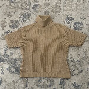 Pinko Women’s Camel Turtleneck Short Sleeve Ribbed Sweater
